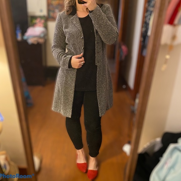 Vintage 90s Textured Gray Tailored Collared Coat - Picture 2 of 11